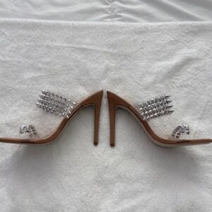 Steve Madden Tan Heels with Clear Studded Straps